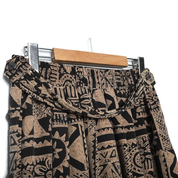 Vintage Principles Midi Tribal Print Skirt Brown Black Retro Stretch Waist 80s - Picture 5 of 10